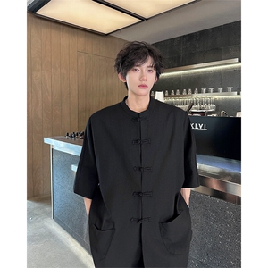 8XL-M 新中式衬衫男中山装麻棉风复古中袖衬衣唐装CS527P60图片