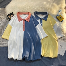 平铺港风休闲百搭拼接撞色polo衫男夏季翻领短袖潮pl101p35限58，男装Polo衫，电商A089-1