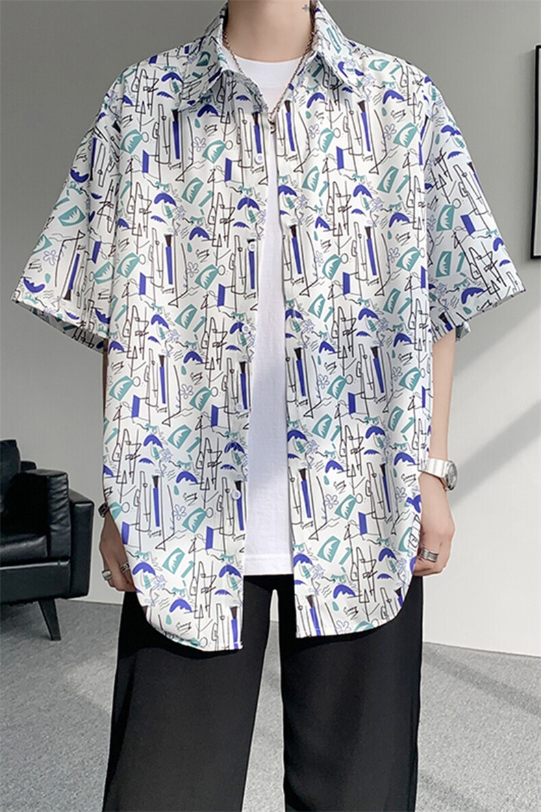 8XL-M花衬衫男短袖夏季薄款冰丝半袖宽松大码休闲外套DC28008P38,男装T恤,电商B312