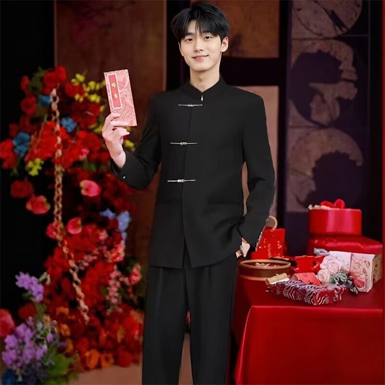 新中式中山装套装男立领西装外套高级感婚礼订婚穿搭西服-XZ488,男装西服套装,星座601-1