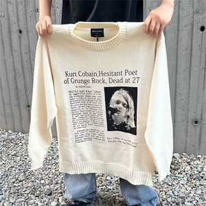 美式高街毛衣秋冬人像提花套头针织衫宽松软糯上衣M5229-P50图片