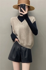 HE|轻奢简约百搭baby山羊绒针织马甲女V领毛衣宽松背心坎肩，女装针织衫/毛衣，织绒羊