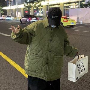 秋冬翻领绗棉格形纹理棉衣外套日系休闲款棉服夹克潮牌W3982-P82图片