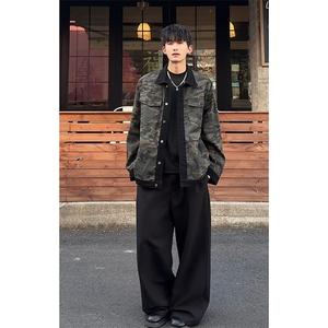 宽松工装复古外套男秋季新款2025痞帅迷彩牛仔外套-A1894P60控108图片