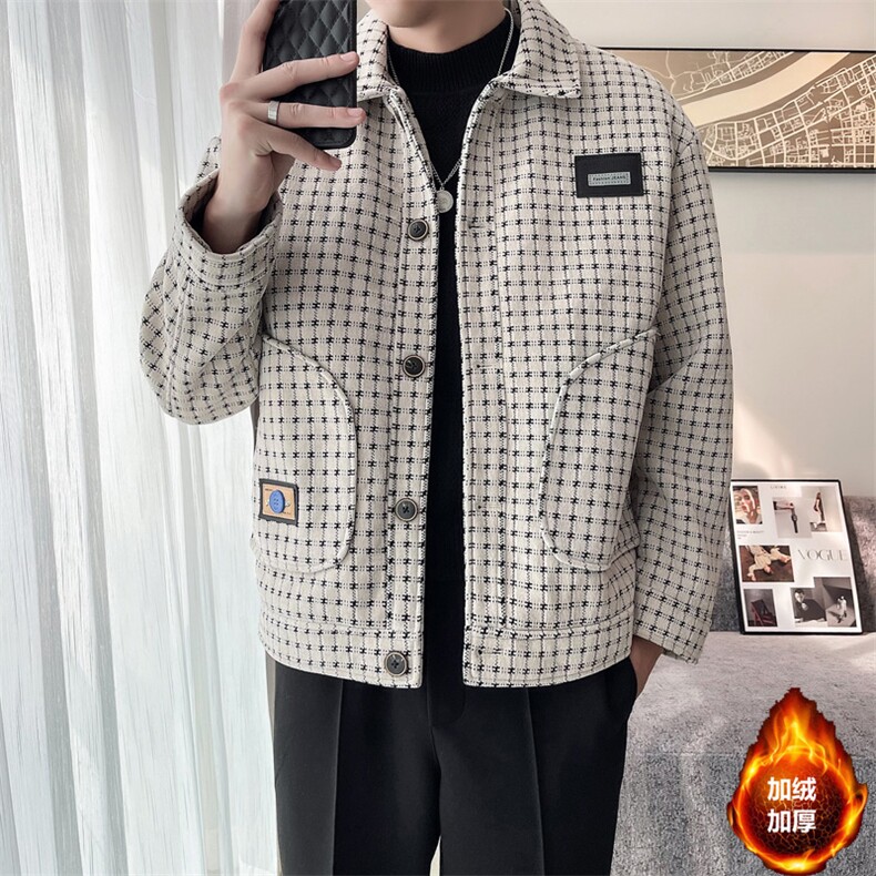 2023秋冬季潮流宽松加棉加厚毛呢大衣夹克外套男N915-p135控185,男装毛呢大衣,电商D303