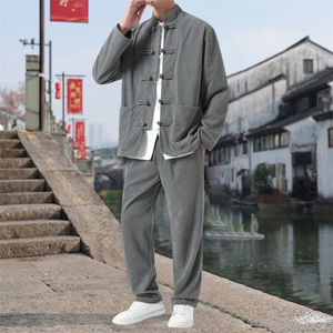 男士外套灯芯绒夹克套装盘扣立领风 XZ1512-2501套装-P110图片