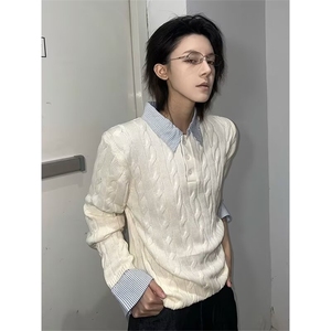 假两件毛衣男潮流衬衫翻领针织衫套头毛线衣513AMY2639P55