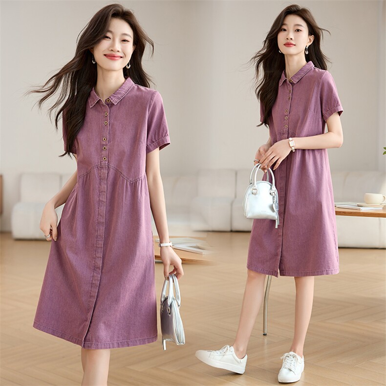 牛仔连衣裙女夏季2025新款宽松显瘦遮肉高级感法式复古减龄小个子，女装牛仔裙，韩派