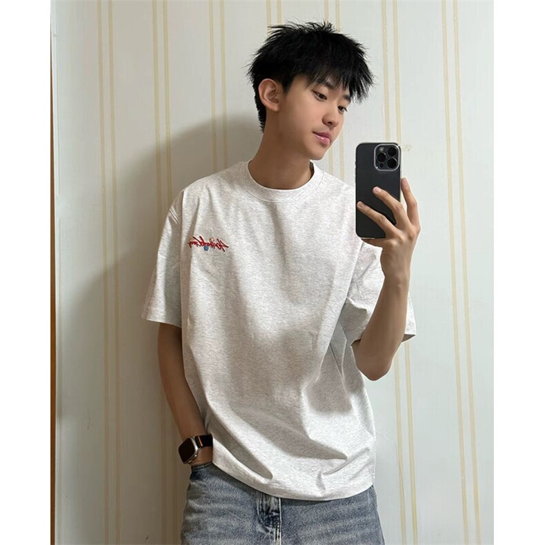 万针全刺绣工艺抖音得物高品质260克重磅纯棉双纱美式高街短袖T恤图片