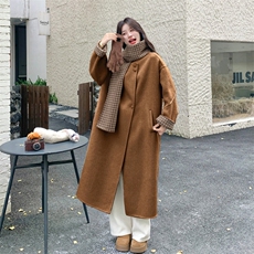韩系圆领长款双面羊绒大衣女25冬新款宽松显瘦百搭外套潮，女装羊绒大衣，2D076