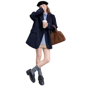 藏青色休闲西装外套女2025秋季新款韩系高级感小个子气质时尚西服图片