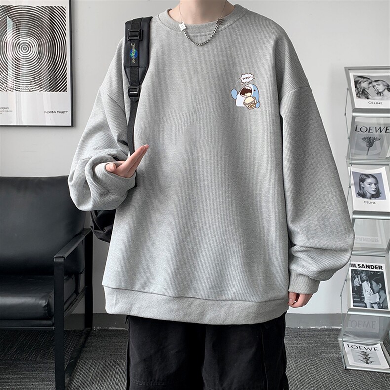 华夫格卫衣圆领卫衣男大码长袖t恤男外套HW76239-P30加绒款-P40,男装卫衣,电商A040