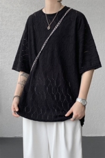 现货T10130-特p30控58高品质面料镂空痞帅大码圆领短袖T恤衫，男装T恤，电商A059