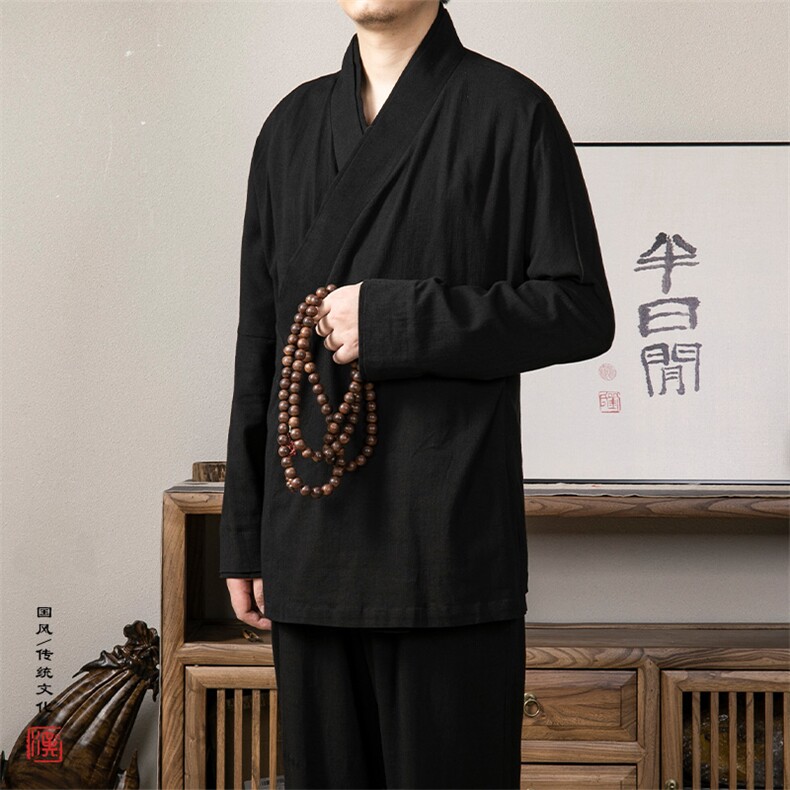 秋冬新款风男装棉麻改良汉服新中式道袍禅修服TZ01P85,男装民族服装,钱塘802