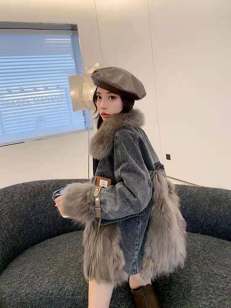 带链带真狐狸毛领拼接貉子毛内胆90%羽绒皮草派克服,女装皮草,L·H·X