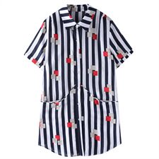 衬衫2025年夏季短袖中长款修身条纹时尚休闲舒适简约气质印花显瘦，女装衬衫，风姿绰