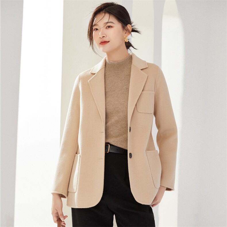 轻奢知性气质女人百搭简约羊毛双面呢外套中长款,女装双面呢大衣,牧绒庄园