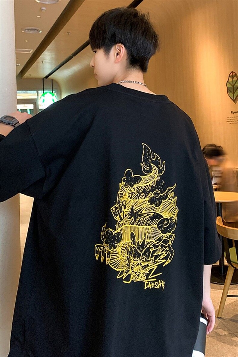 夏季新款高街重磅龙年斑驳印花短袖M~5XLXZ604-DT216-P25控39,男装T恤,星座604