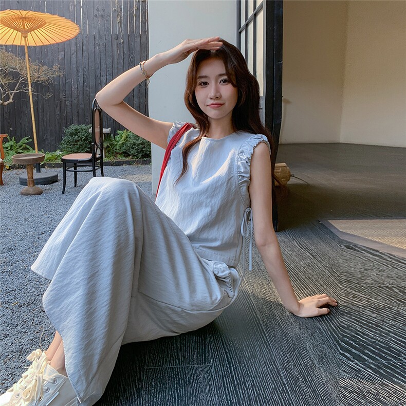 蓝色清冷松弛感马甲套装裙女2025夏新款法式气质减龄半身裙两件套图片