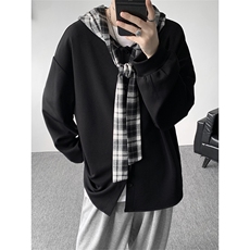 WY10143-特p49控88设计感高质感大帽子连帽格子撞色大码卫衣男，男装卫衣，电商A059