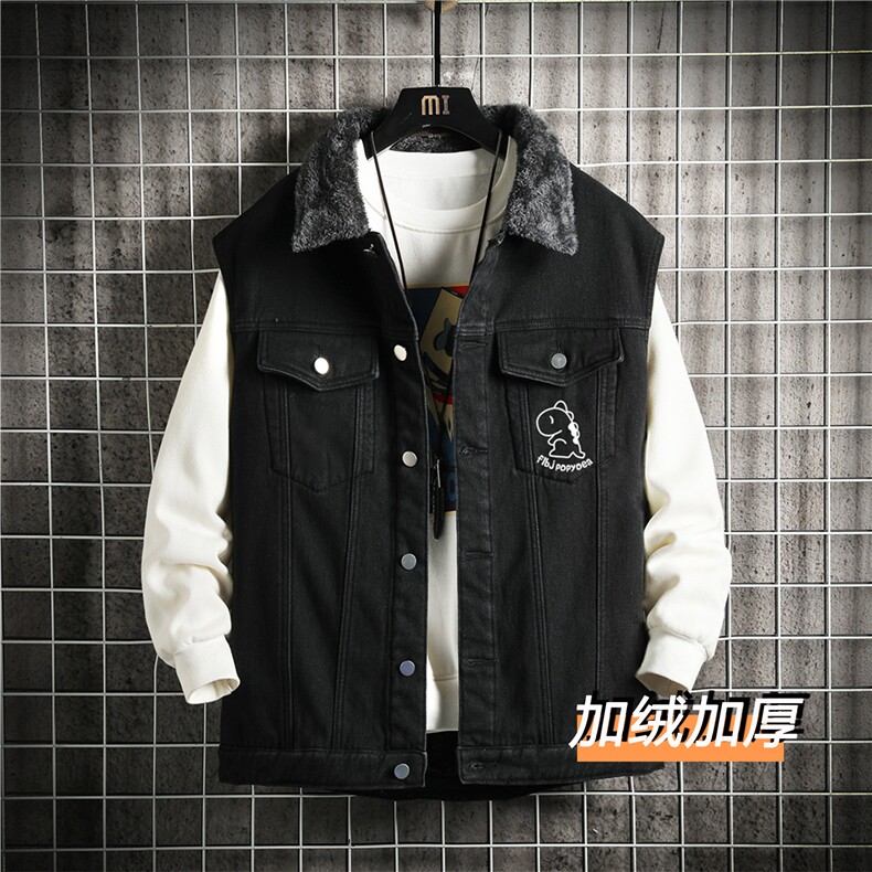 MJ232J-68-控98 M-5XL 牛仔大码网格马甲男工装ins无袖外穿潮牌图片