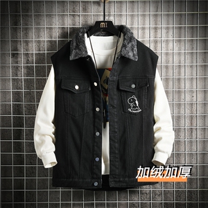 MJ232J-68-控98 M-5XL 牛仔大码网格马甲男工装ins无袖外穿潮牌图片
