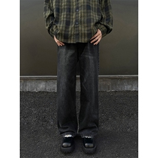 2025新款美式泼墨牛仔裤复古褶皱直筒裤A316-1-K1216P60控79，男装牛仔裤，星座906（原电商a316-1）