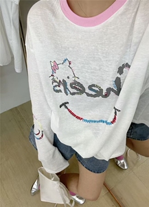 2025重工刺绣Kitty笑脸防晒麻感棉T图片