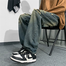 春季美式重磅复古牛仔裤男高街潮流做旧破洞裤子男款N0931-P45，男装牛仔裤，星座308B-1