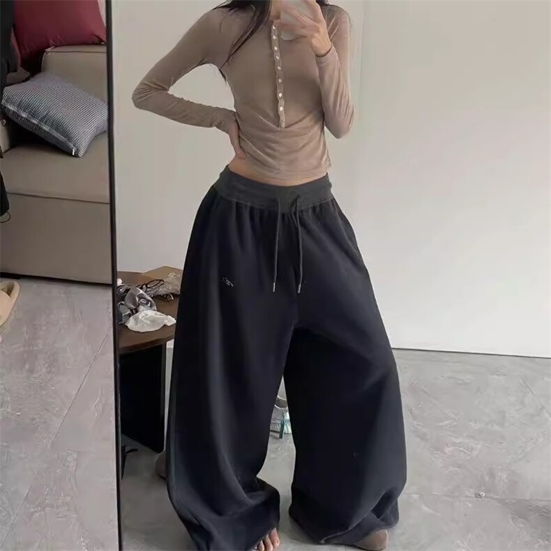 重磅美式复古慵懒休闲卫裤女春季新款宽腰头宽松高腰阔腿跳舞裤子,女装休闲裤,星座1210-1