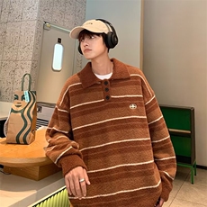 秋冬季新款条纹长袖polo衫男士潮流宽松百搭休闲毛衣外套M257/P60，男装针织衫/毛衣，星座506