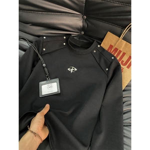 自家图高质量钉扣装饰长袖T恤 黑色白色M到3XL  XZ212-QWT320-P45图片