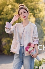 轻奢轻奢新中式国风宋锦提花外套女2025年春季新款新中式唐装夹克，女装短外套，天丽