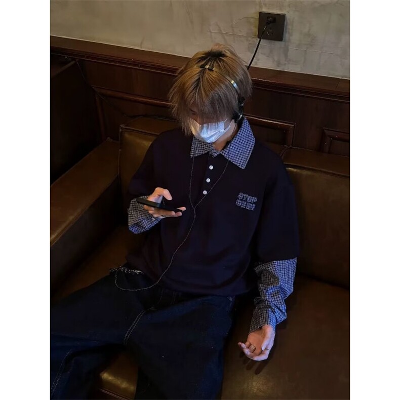 DH276-P48韩系休闲衬衫拼接外套宽松百搭日常男秋季长袖-网图现货，男装Polo衫，星座603-2