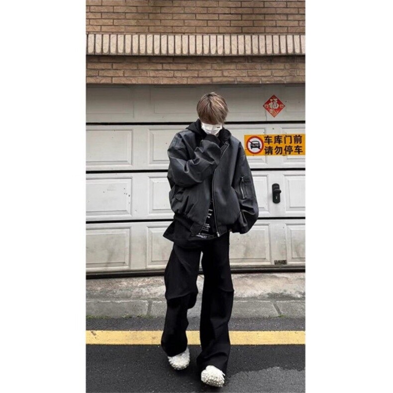 春季新款港风美式潮流原版做旧假两件连帽皮衣夹克insJK1425-P85,男装夹克,星座313A(原308A-2)