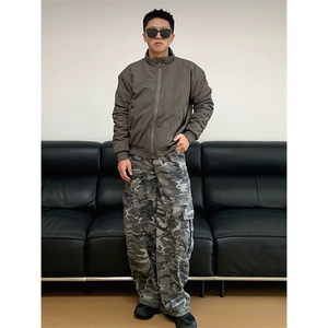 抖音得物 美式潮休闲夹克春季立领纯色复古工装加厚棉服外套AMY01图片