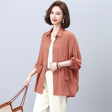 亚麻长袖衬衫女春秋2025年新款中年妈妈大码宽松休闲百搭衬衣上衣，女装衬衫，忆绮罗