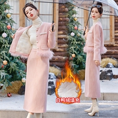 法式小香风羽绒套装女2025年冬季新款轻奢名媛高级感半身裙两件套，女装套装/套裙，雅静靓衣