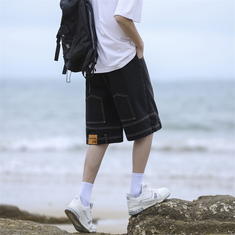 2024夏季男宽松直筒休闲中裤美式复古倒装牛仔短裤DK836-特批-35,男装牛仔裤,星座718-1