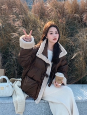 羊羔毛领美拉德短款羽绒服女冬季2025新款小个子高级流行设计小众，女装羽绒服，艾米莉亚