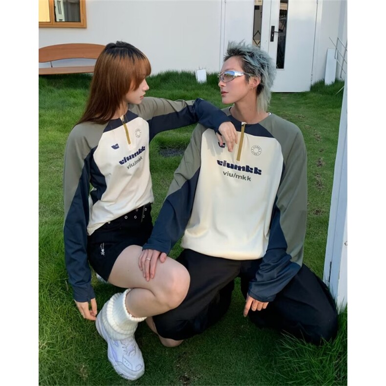情侣透气运动速干骑行复古拼接长袖T恤半拉链上衣男女TT655-P48,男装T恤,星座1008