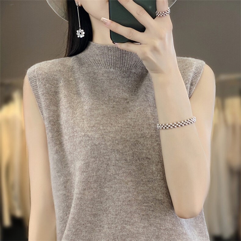 一线成衣秋冬半高领针织背心女无袖修身韩版外穿羊毛马甲内搭,女装背心吊带,斯美雅安迪绒
