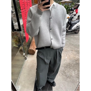美式复古格雷系设计感纽扣针织开衫男秋冬季休闲简约百搭毛衣外套图片