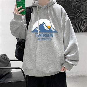 WY2235-P35 加绒款-P40 纯棉连帽卫衣男大码运动帽衫宽松薄外套男图片