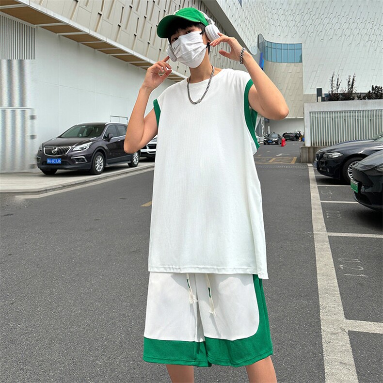 夏季现货主推大码港风情侣无袖背心五分裤冰丝日系套装S03P48,男装牛仔裤,电商B226-2（原B217-2）