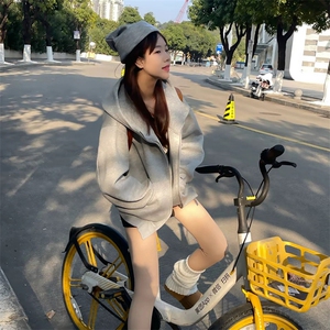抖音得物高品质 26春装美式高街重磅宽松结构高领连帽卫衣外套W60图片