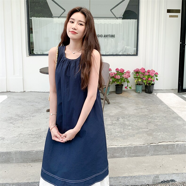 蕾丝拼接假两件背心连衣裙女2025夏季新款法式高级感复古气质长裙,女装连衣裙,2C122