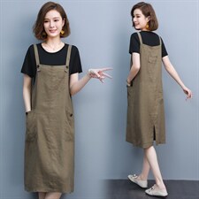 2021夏季新款简约时尚气质休闲舒适中长款可调节背带裙两件套，女装连衣裙，雪樱依海