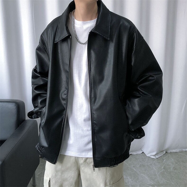 现货主推高质量皮衣外套男宽松皮夹克机车服A026P95加绒P105,男装夹克,电商A351
