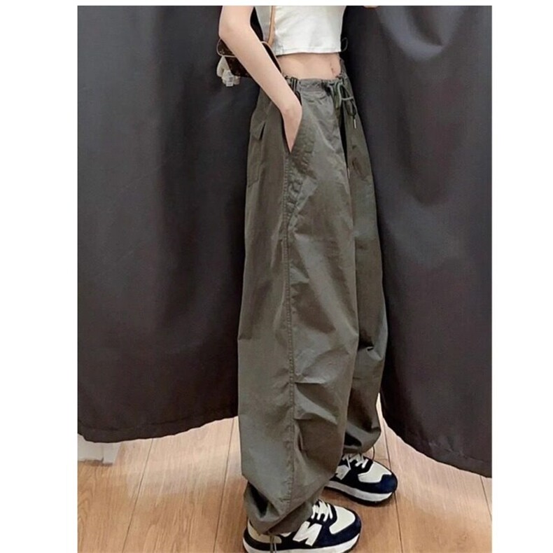 美式复古工装裤女夏季速干降落伞裤宽松垂感褶皱阔腿裤LG8433-P43图片